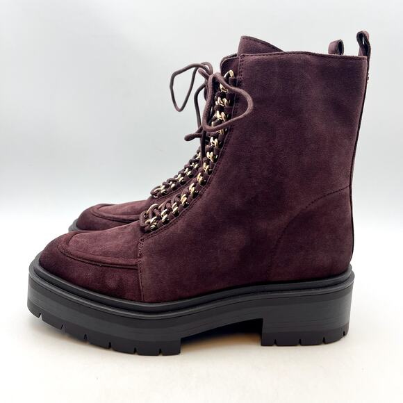 Sam Edelman Women Lovrin Platform Combat Boot US 8 M EU 38.5 Burgundy Suede NWOB - Picture 7 of 12